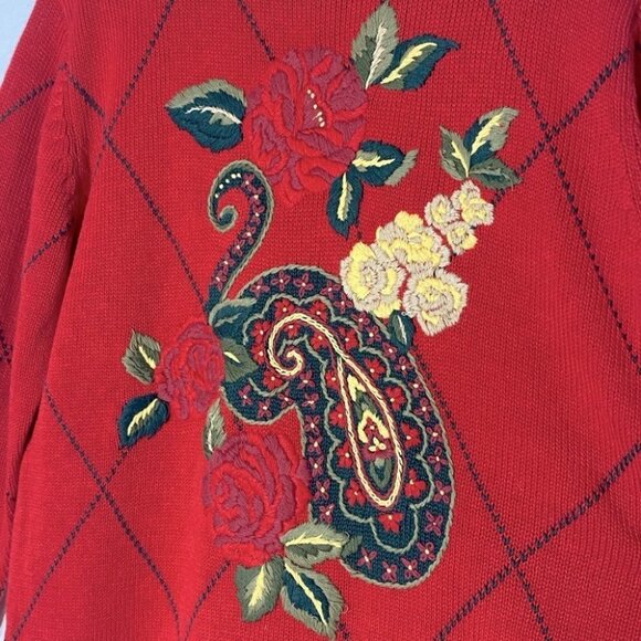 Vintage Herman Geist Ramie Cotton Hand Embroidered Paisley Floral Mock Neck - Picture 10 of 16